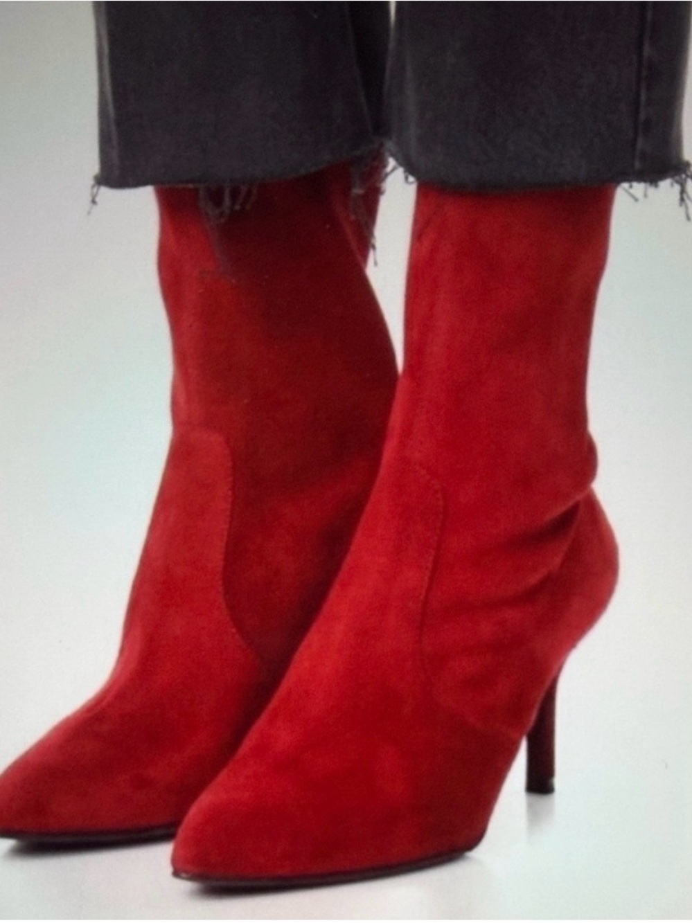 Stuart Weitzman Red Suede Pointed-Toe Stiletto Sock Boots